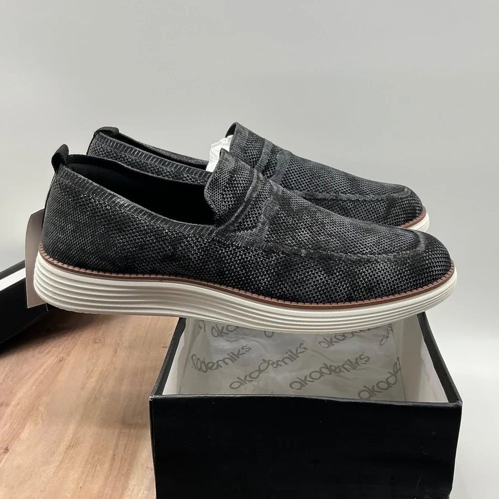 Akademiks Dayton Mens Slip On Loafers Charcoal Grey Black Knit Shoes A-2526-01